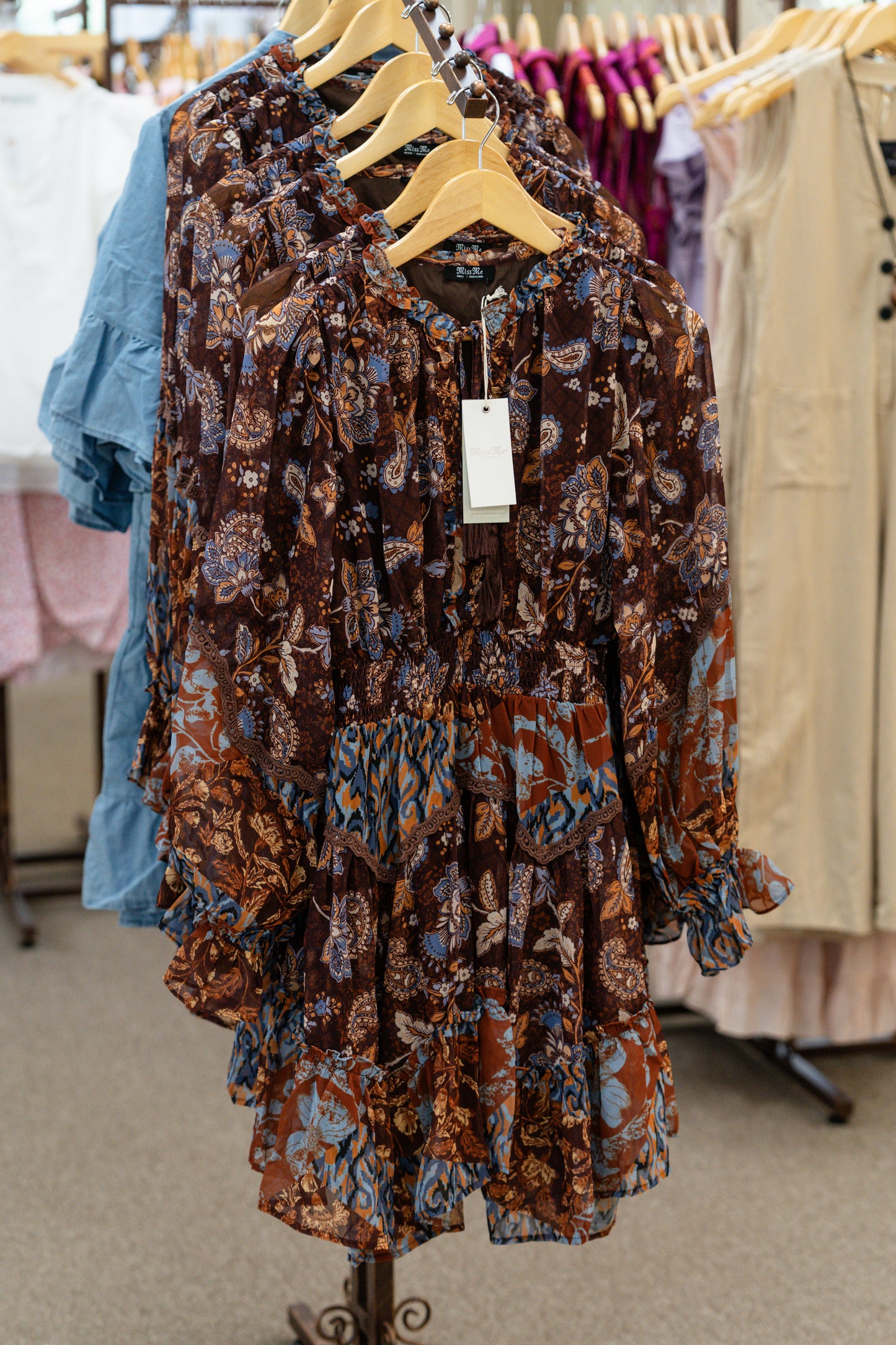 Miss Me Multi Brown MD1815L - Paisley Print Dress