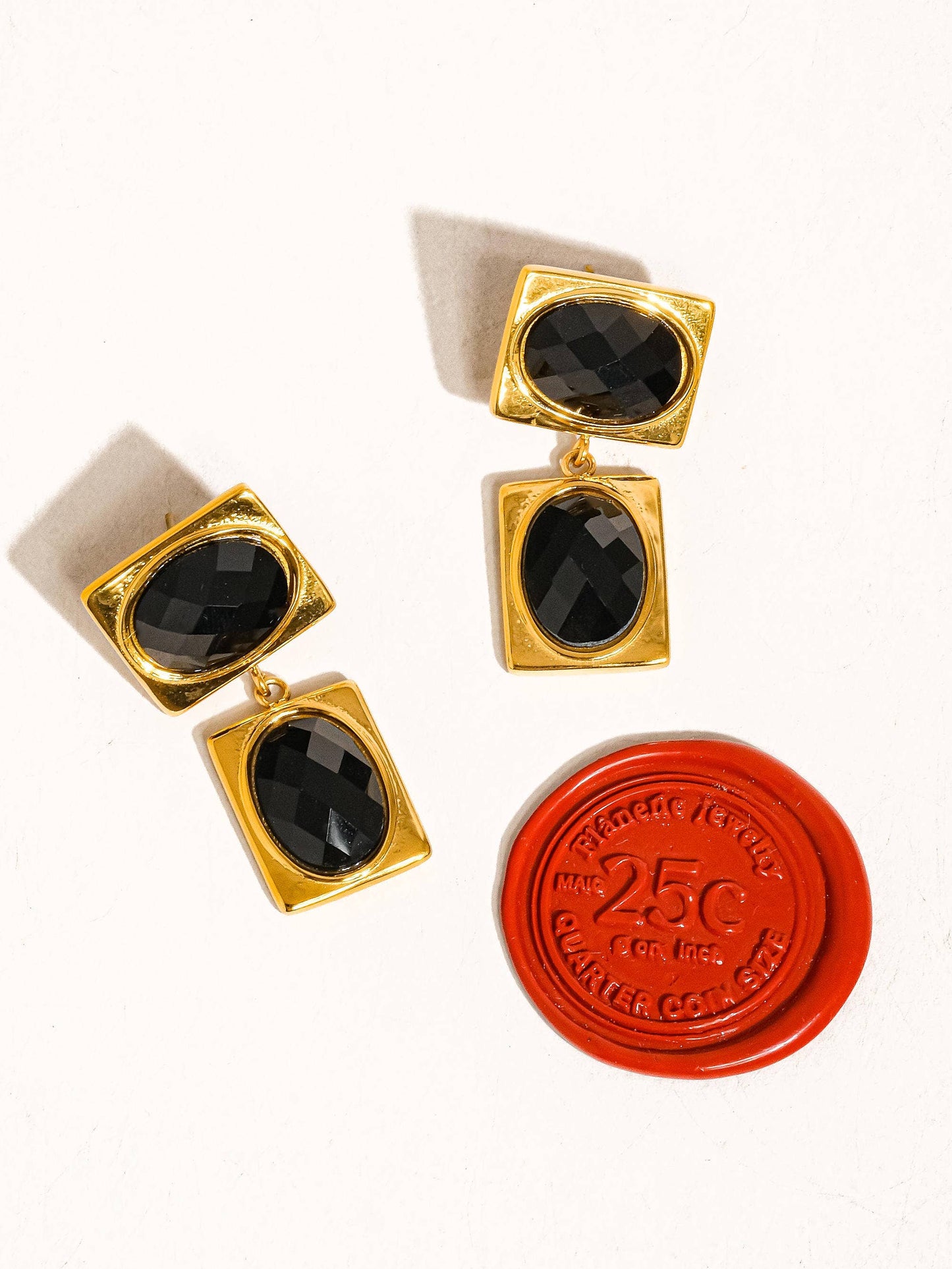 Chance 18K Gold Non-Tarnish Square Stone Earring
