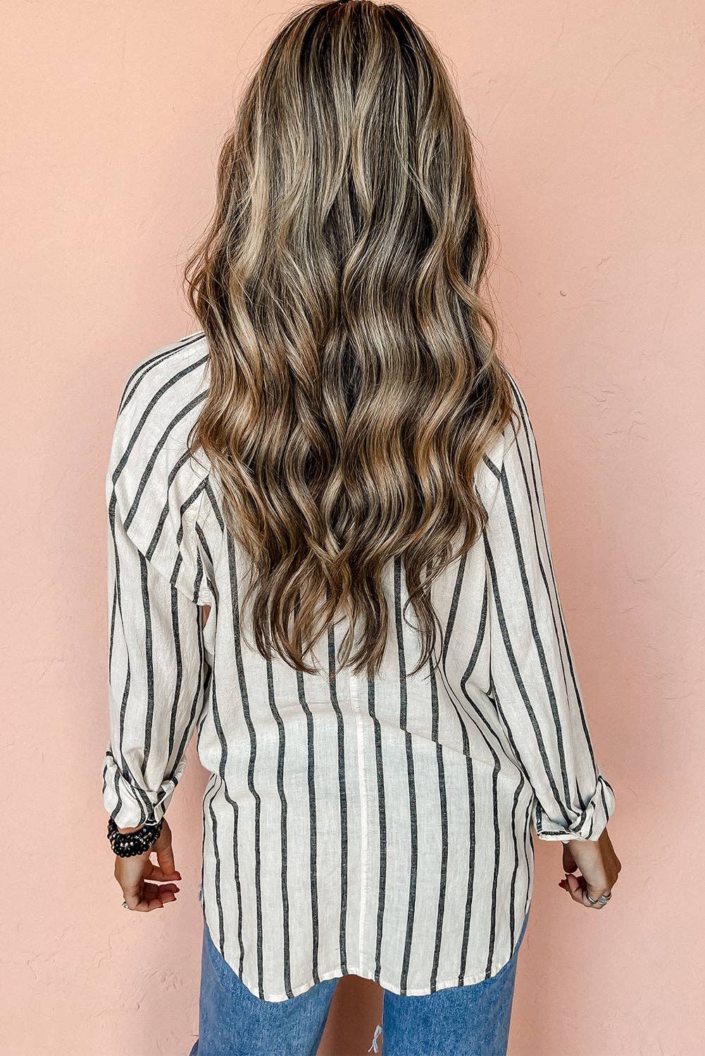 Stripe Chest Pocket Buttoned Oversized Shirt