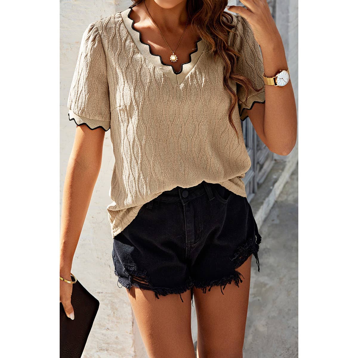 Knit Loose Fit V Neck Solid Drop Shoulder Top