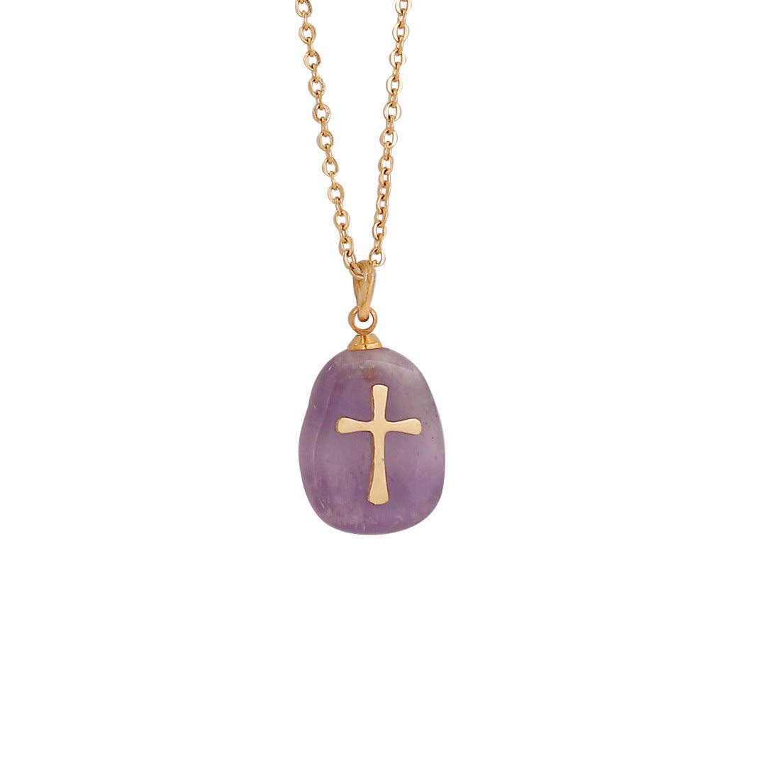 Natural Stone Stainless Steel Cross Pendant Necklace - CS: 3# White