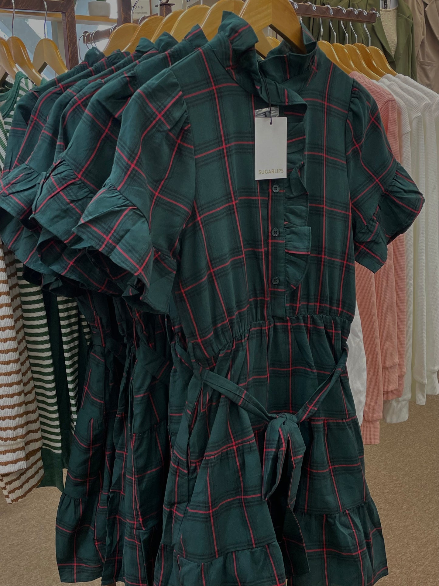 Brook Plaid Cottonwood Ruffle Button Down Mini Dress