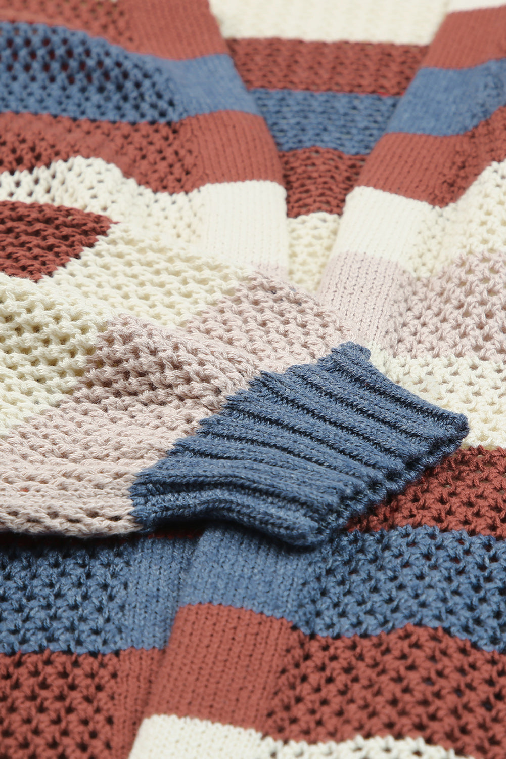 Long Cardigan Striped Cut Out Knit