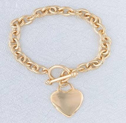 8 Inch Plated Tiffany Heart Tag Bracelet-Gold