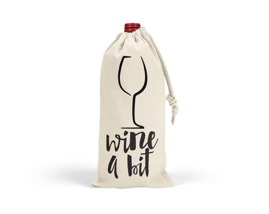 Wine A Bit Wine Bag Drawstring Canvas Tote