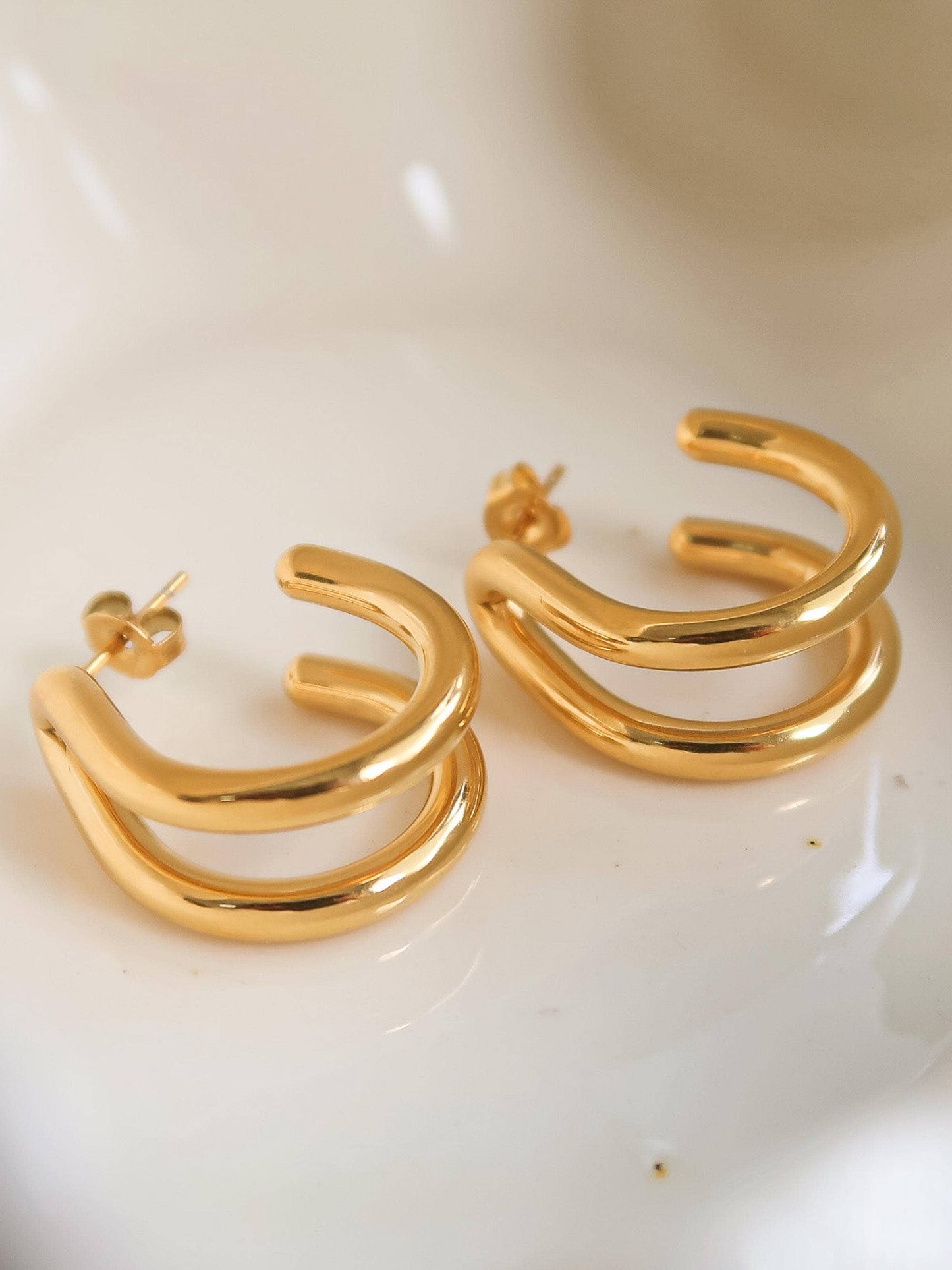 Lucille 18K Gold Non-Tarnish Double C Hoop Earring