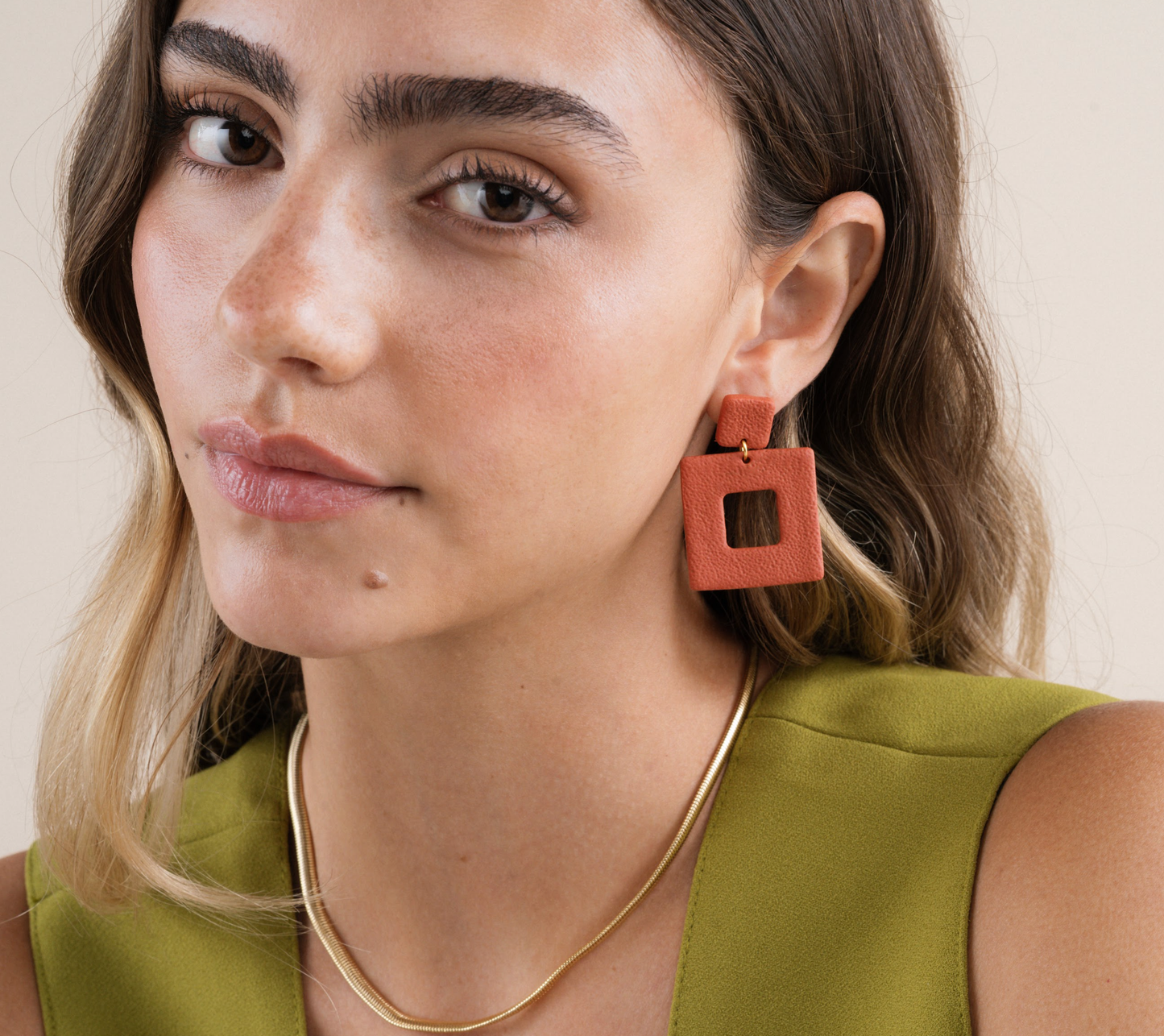 Square Clay Earring- Terracotta