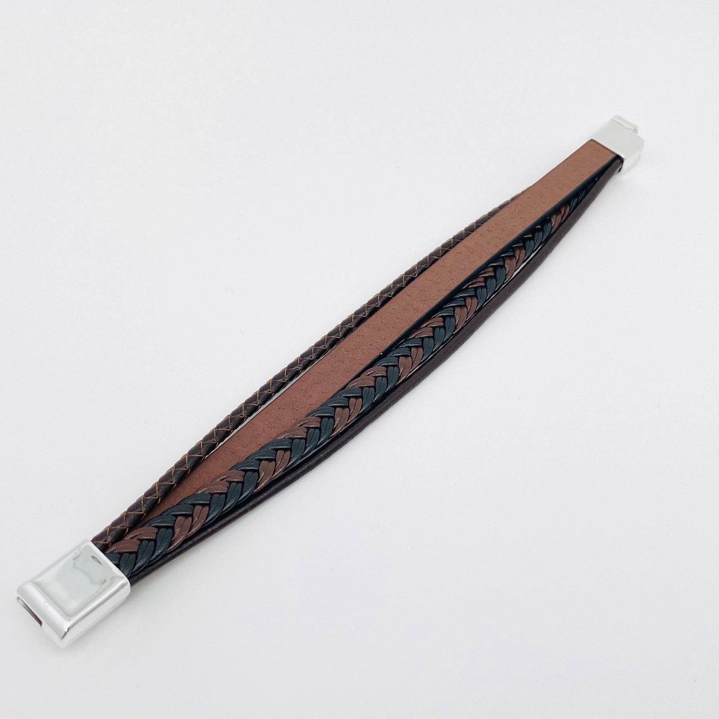 Handmade Leather Cross Men's Magnetic Buckle Bracelet -MJ/BC: 190MM / 7.48in