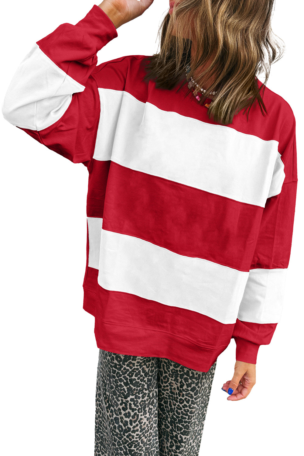 Fiery Red Colorblock Drop Shoulder Baggy Sweatshirt