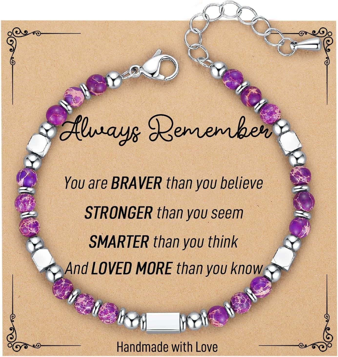 4mm Stone & Stainless Steel Bead Bracelet| Blessing Card -CS: Amethyst Bracelet & Awesome