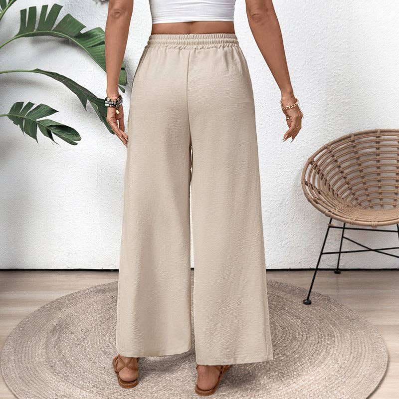 Straight Leg Pants Apricot elastic waist wide leg