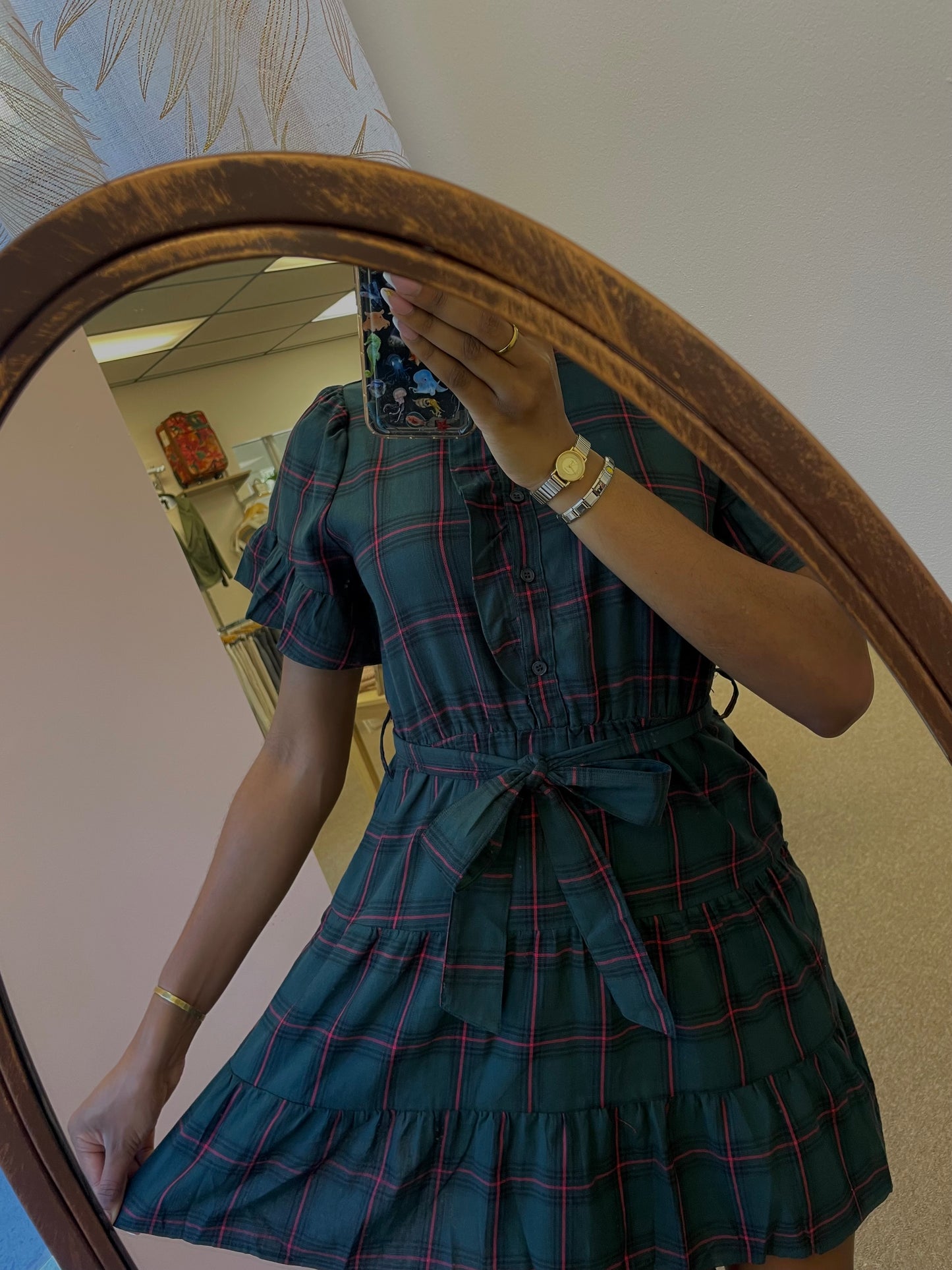 Brook Plaid Cottonwood Ruffle Button Down Mini Dress