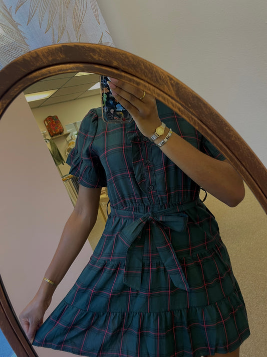 Brook Plaid Cottonwood Ruffle Button Down Mini Dress