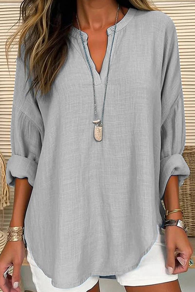 V-neck cotton and linen fashion breathable shirt