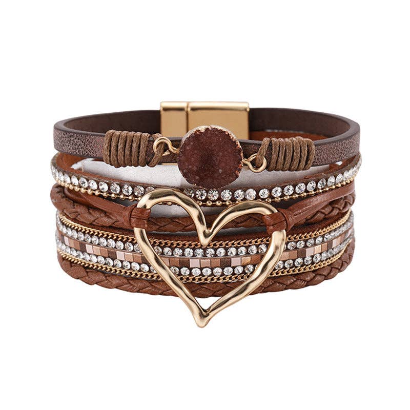 Multi-Layer Heart Charm Bangle Bracelets - BJ/LB: Silver