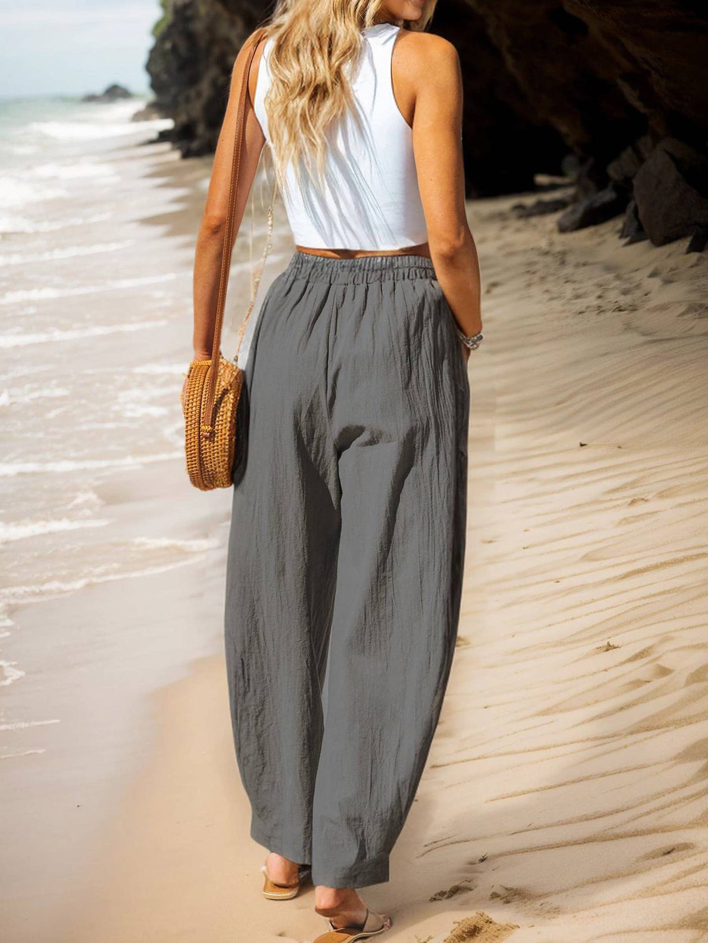 Gray Solid Color Casual Cargo Pants