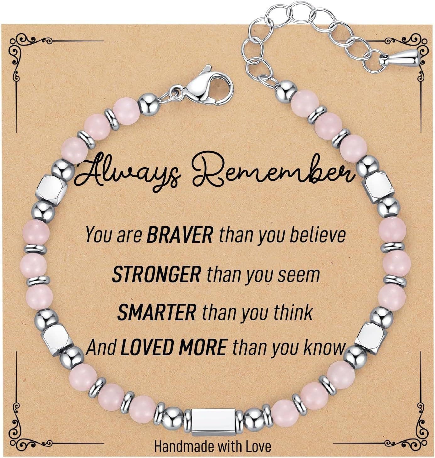 4mm Stone & Stainless Steel Bead Bracelet| Blessing Card -CS: Red Crystal Bracelet & Awesome