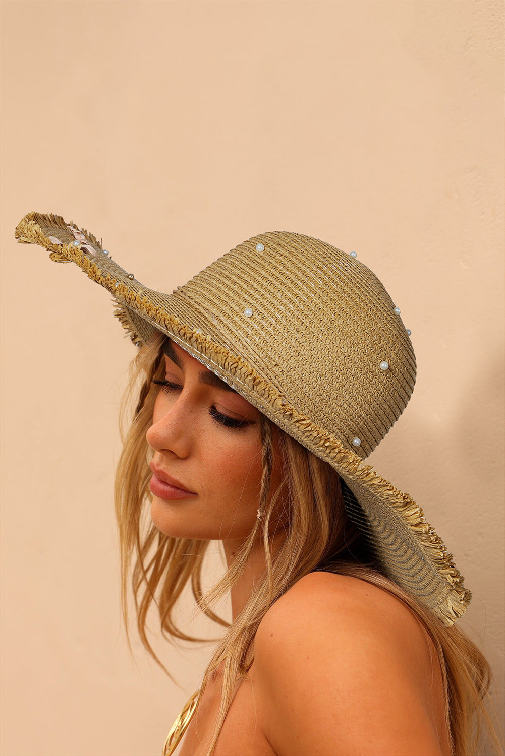 Camel Woven Flower Sun Hat