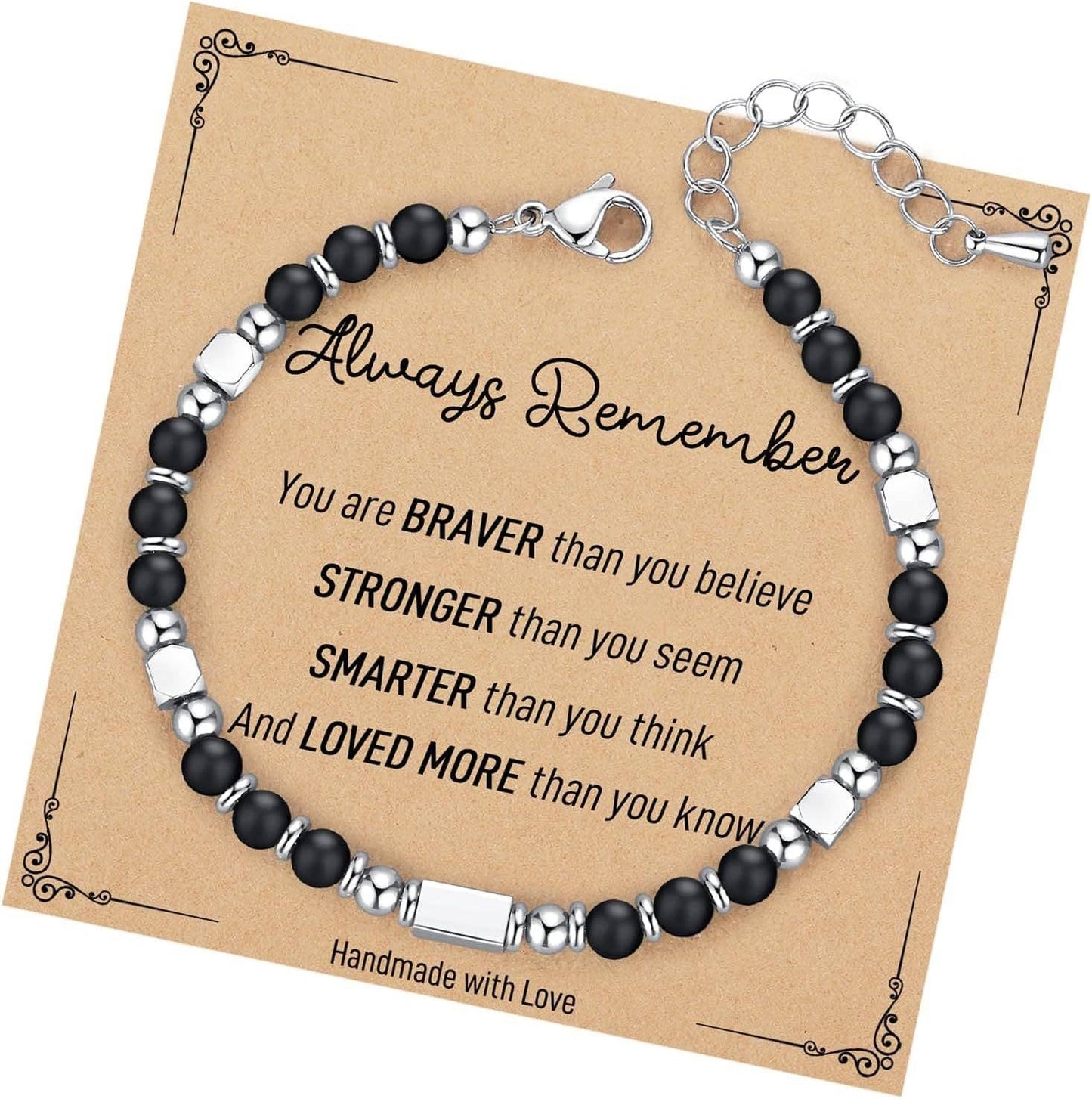 4mm Stone & Stainless Steel Bead Bracelet| Blessing Card -CS: Amethyst Bracelet & Awesome