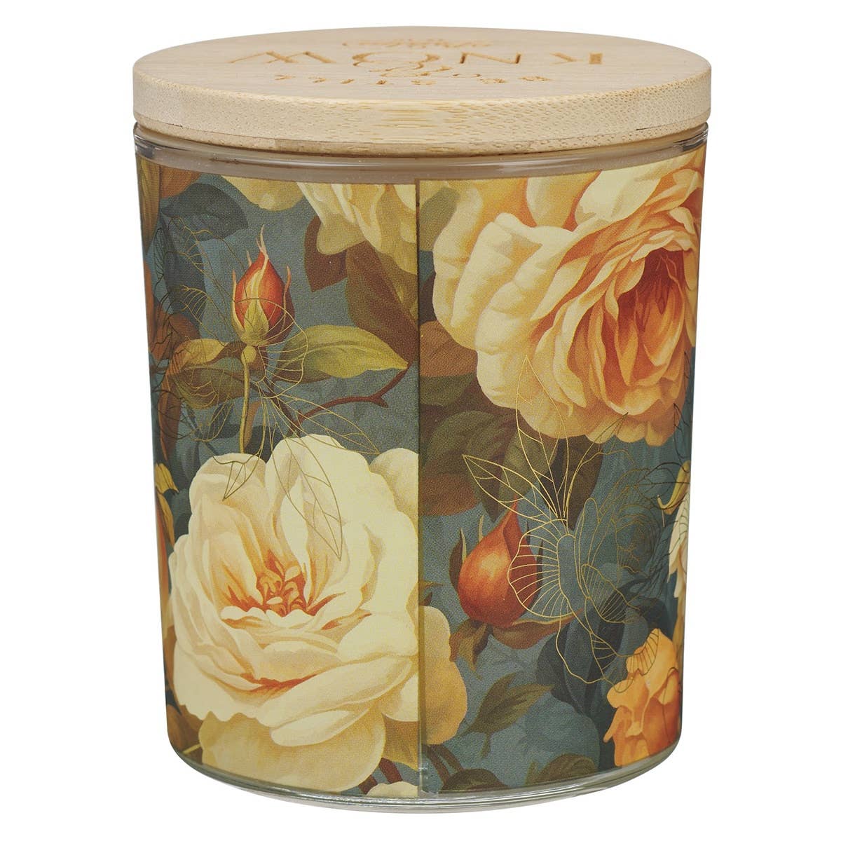 Glass Candle w/Bamboo Lid Floral Be Still Ps. 46:10