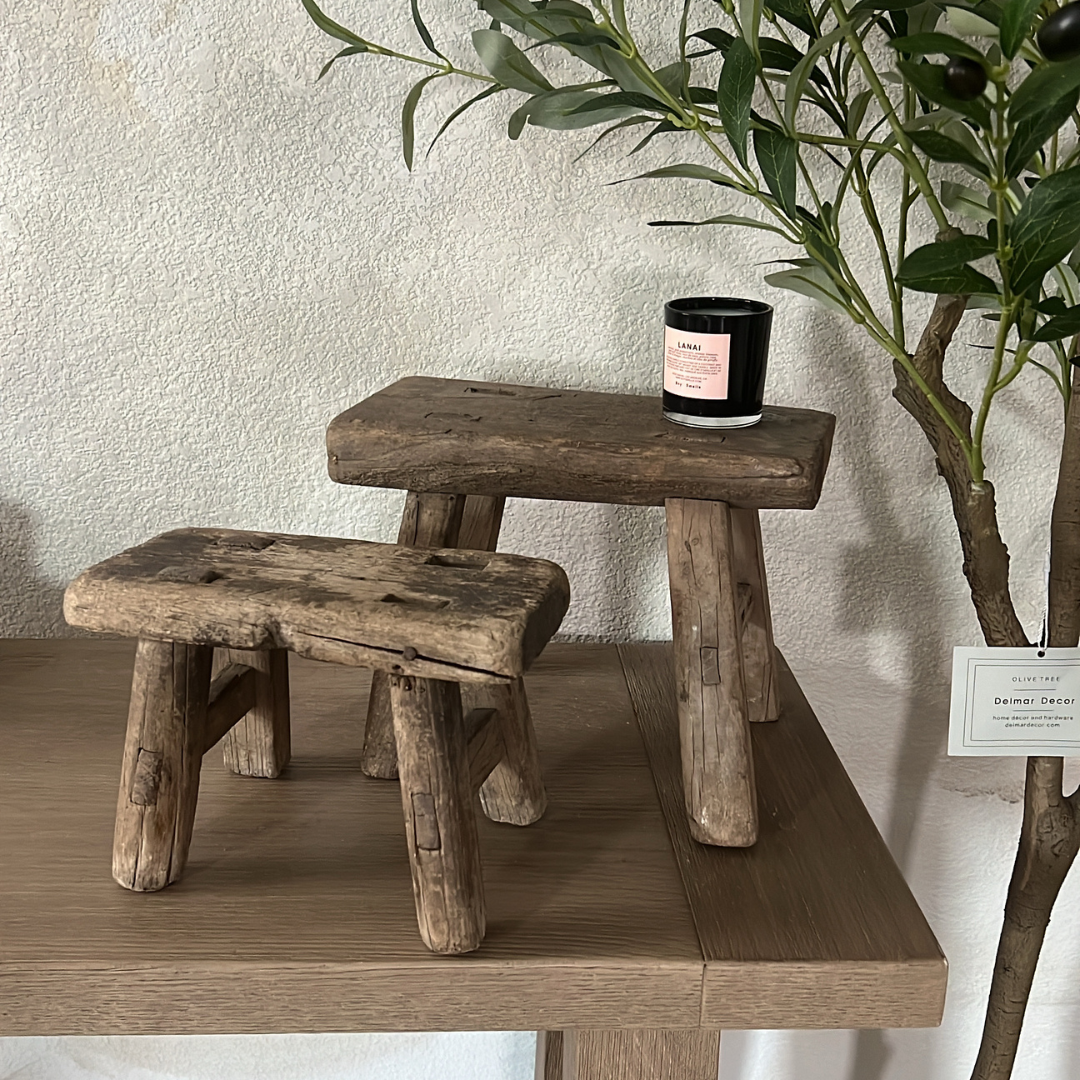 Raw Elm Wood Stool, Wabi Sabi design