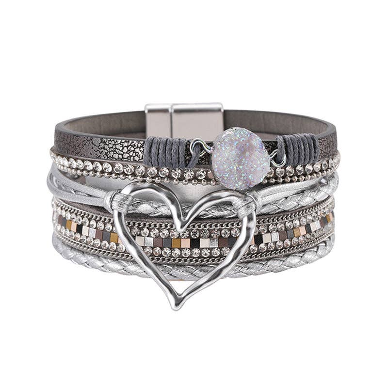 Multi-Layer Heart Charm Bangle Bracelets - BJ/LB: Gold