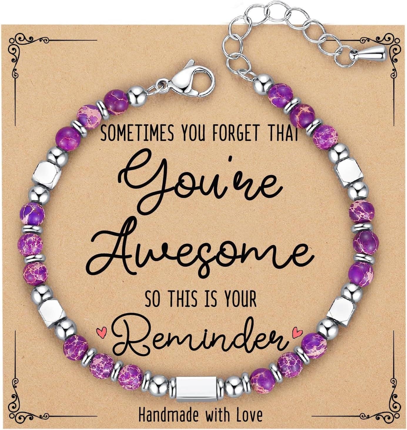 4mm Stone & Stainless Steel Bead Bracelet| Blessing Card -CS: Amazon Stone & Always remember