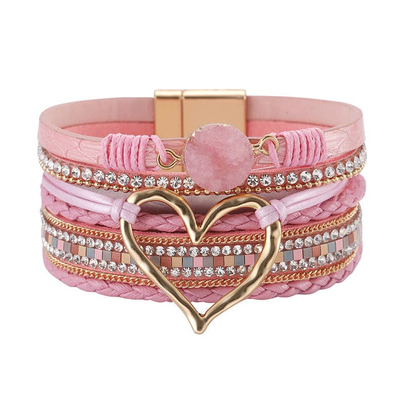 Multi-Layer Heart Charm Bangle Bracelets - BJ/LB: Red