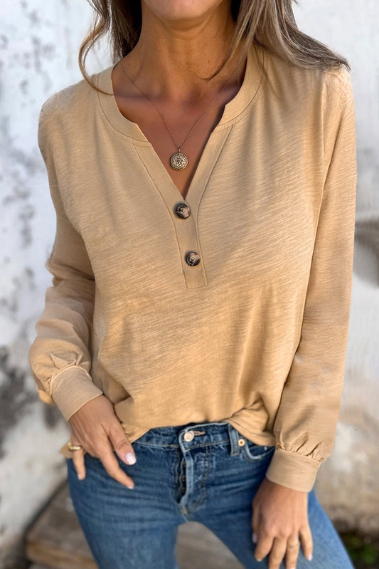V Neck Long Sleeve Light French Beige