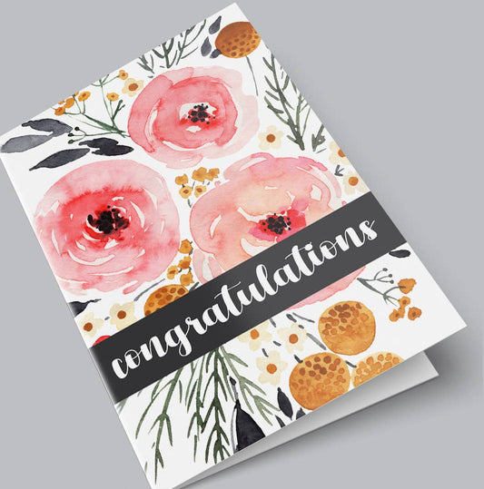 Congratulations Watercolor Flowers Boho Greeting Card