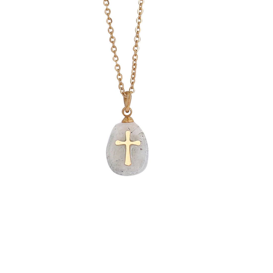 Natural Stone Stainless Steel Cross Pendant Necklace - CS: 5# Green