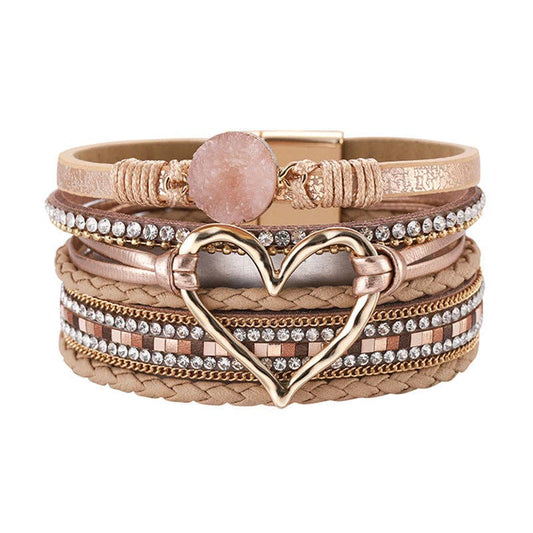 Multi-Layer Heart Charm Bangle Bracelets - BJ/LB: Gold