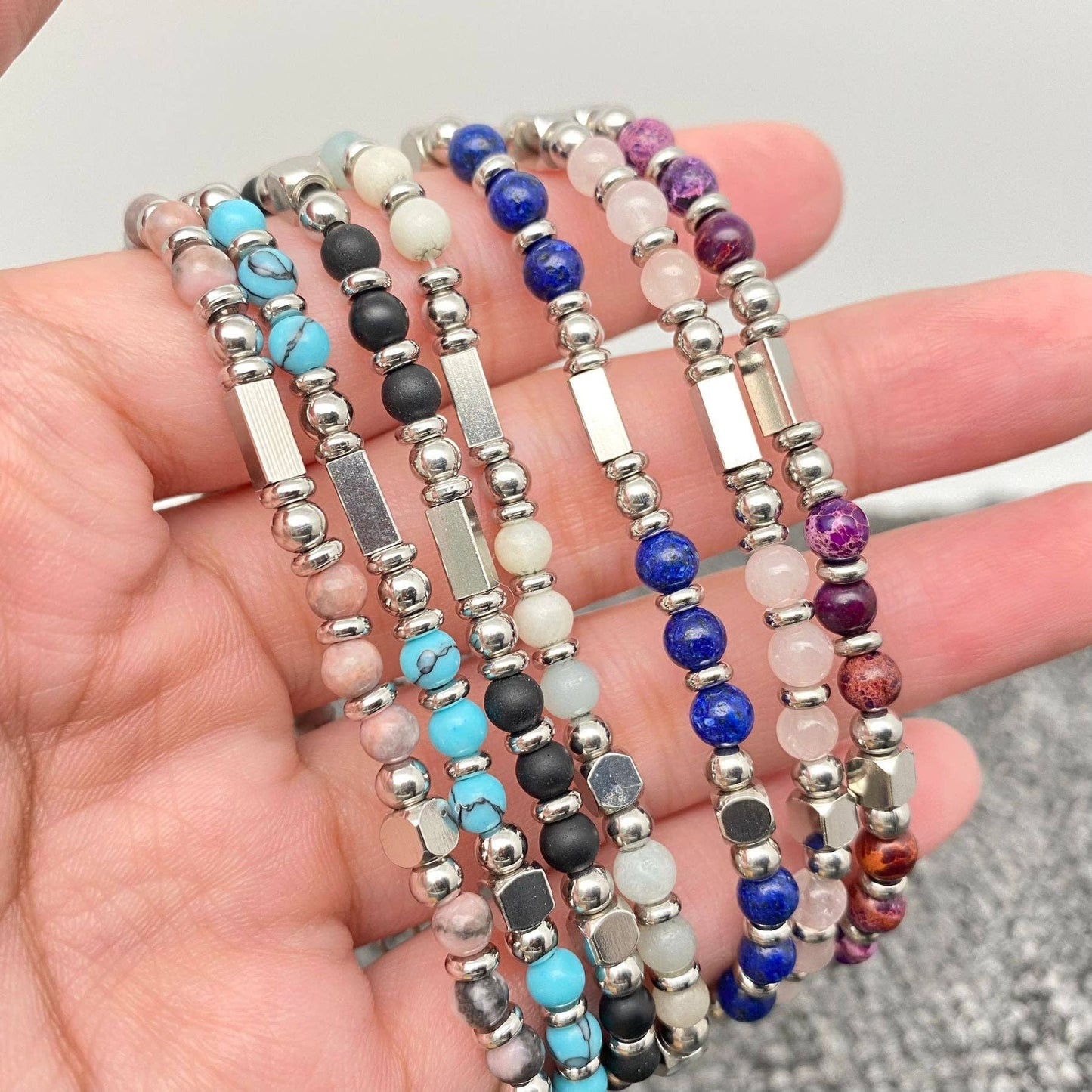 4mm Stone & Stainless Steel Bead Bracelet| Blessing Card -CS: Red Crystal Bracelet & Awesome