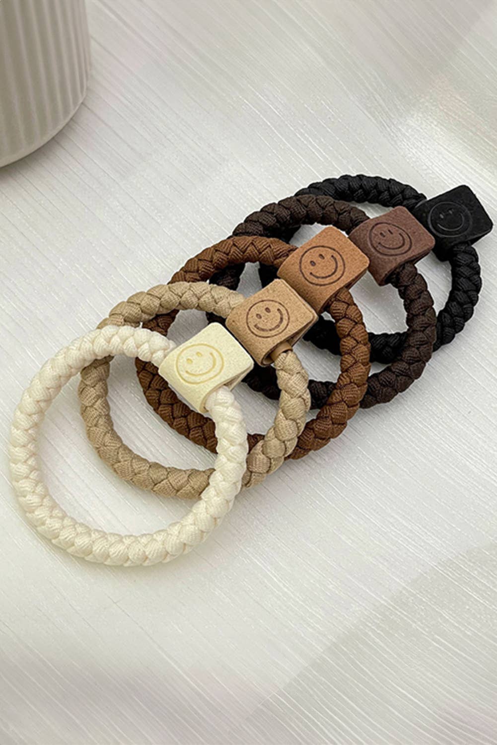LDC 5pcs Smile Face Decor Braided Hair Ties