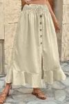 Apricot Drawstring Waist Button Split Skirt