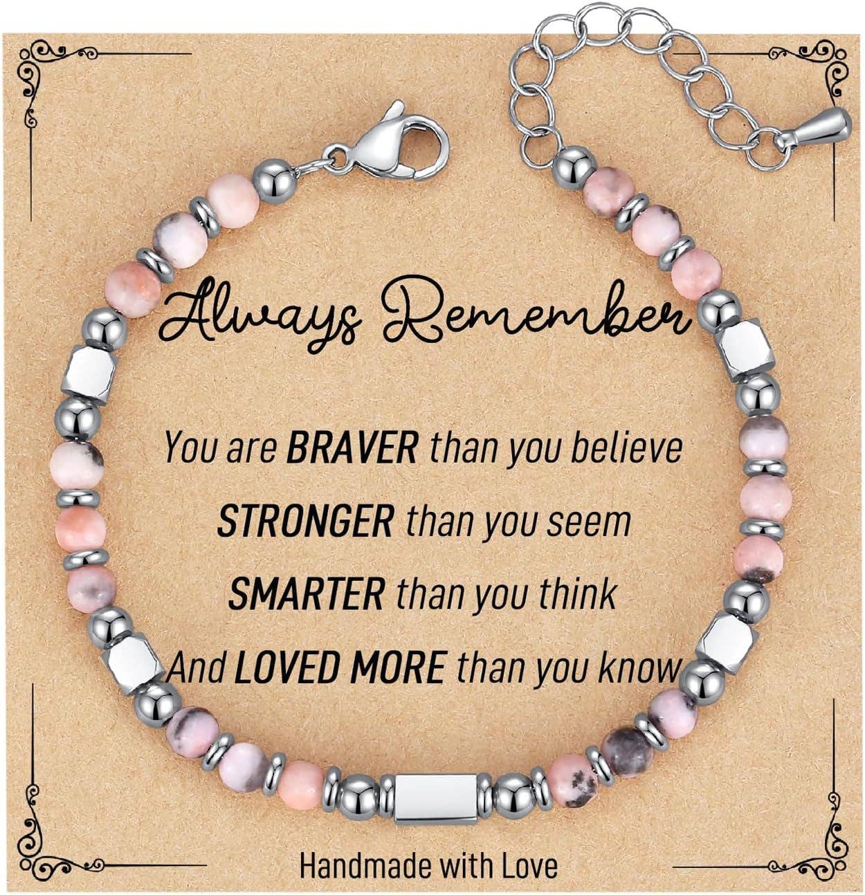 4mm Stone & Stainless Steel Bead Bracelet| Blessing Card -CS: Amethyst Bracelet & Awesome