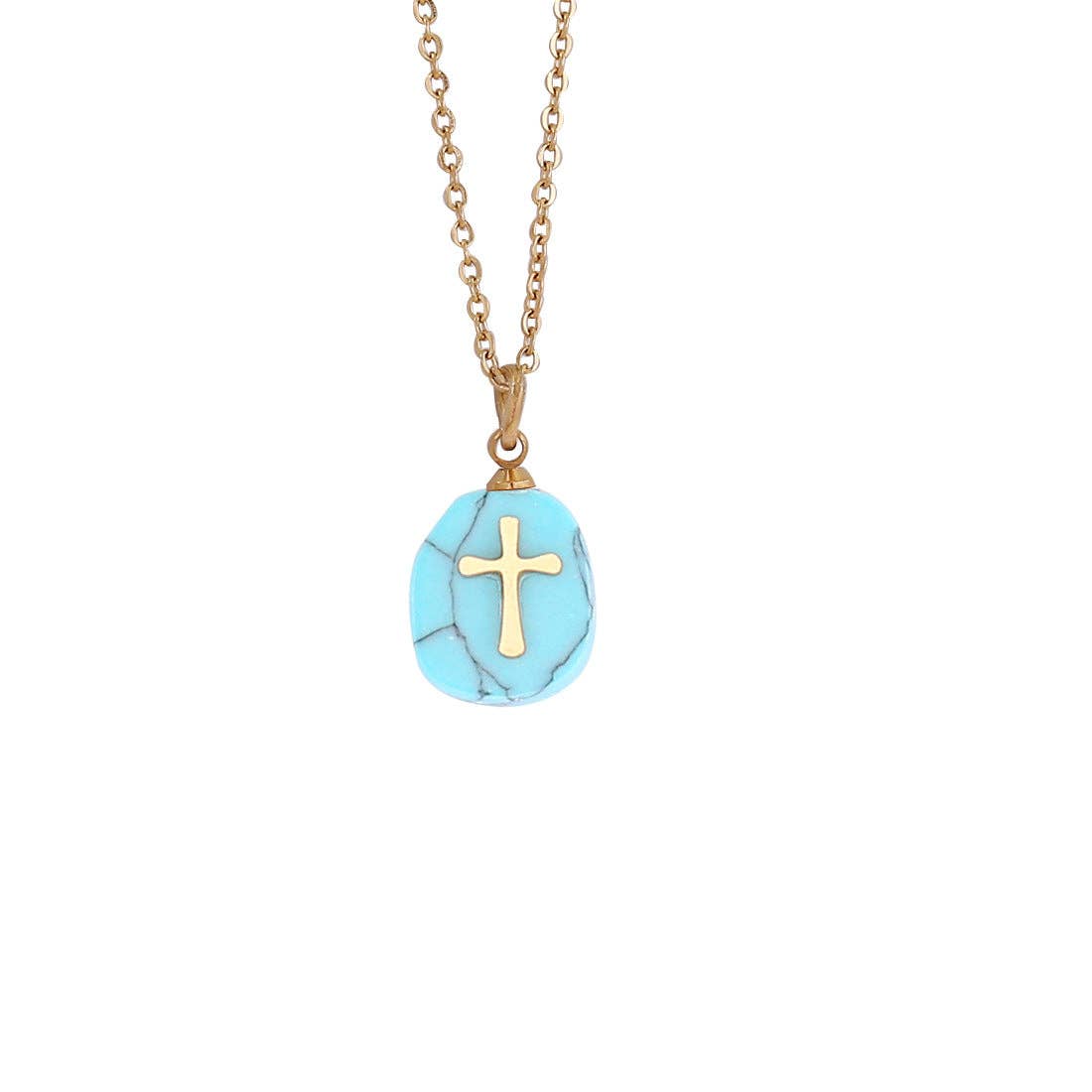 Natural Stone Stainless Steel Cross Pendant Necklace - CS: 3# White