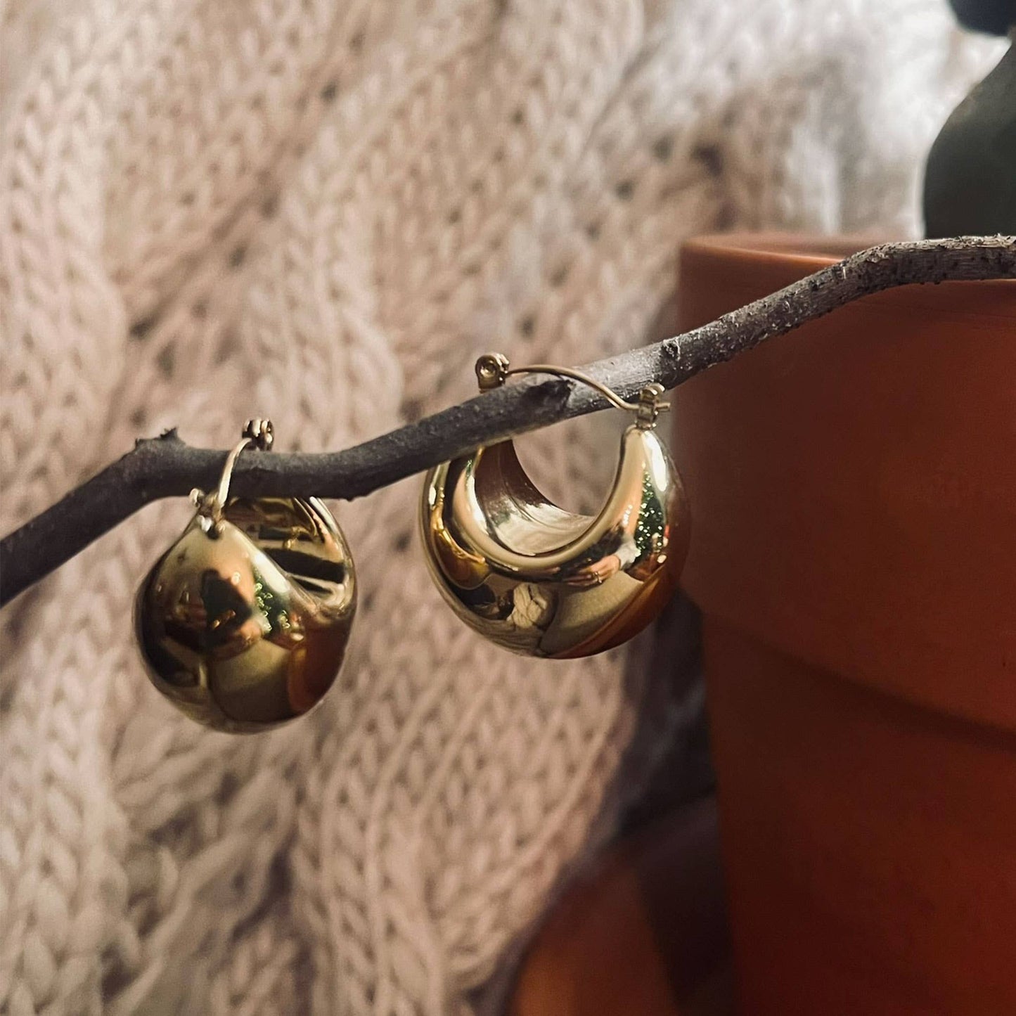 Narelle Waterproof Bowl Hoop Earrings: Yellow Gold