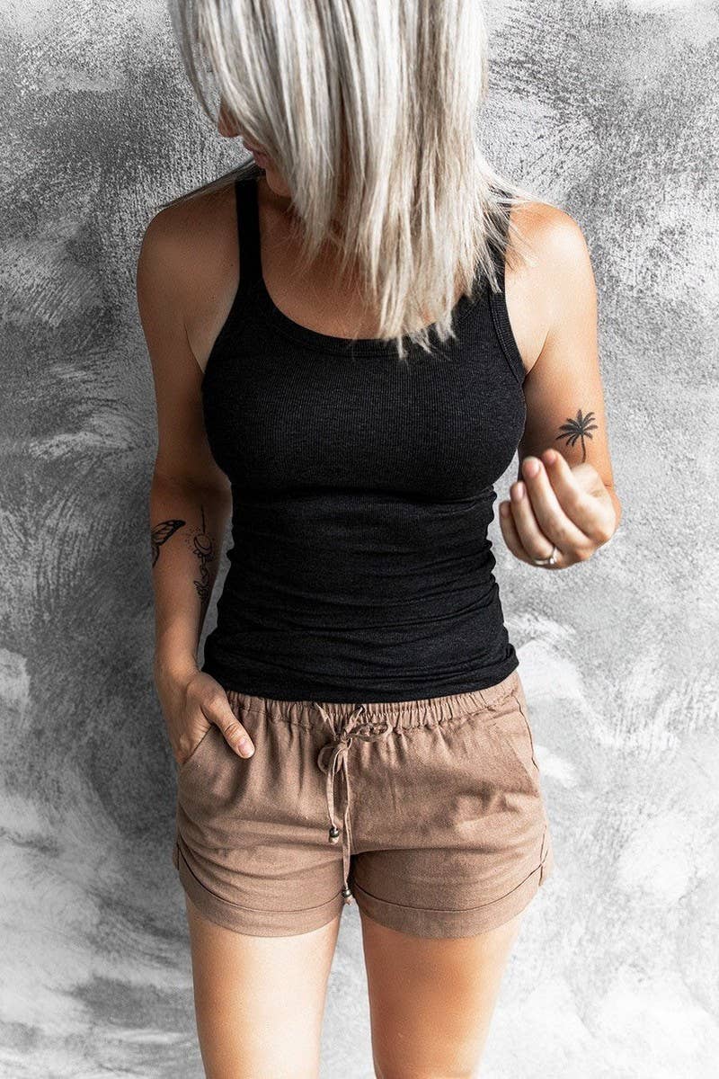 CWTTK0734_SOLID COLOR ROUND NECK RIBBED SLIM FIT VEST TOP