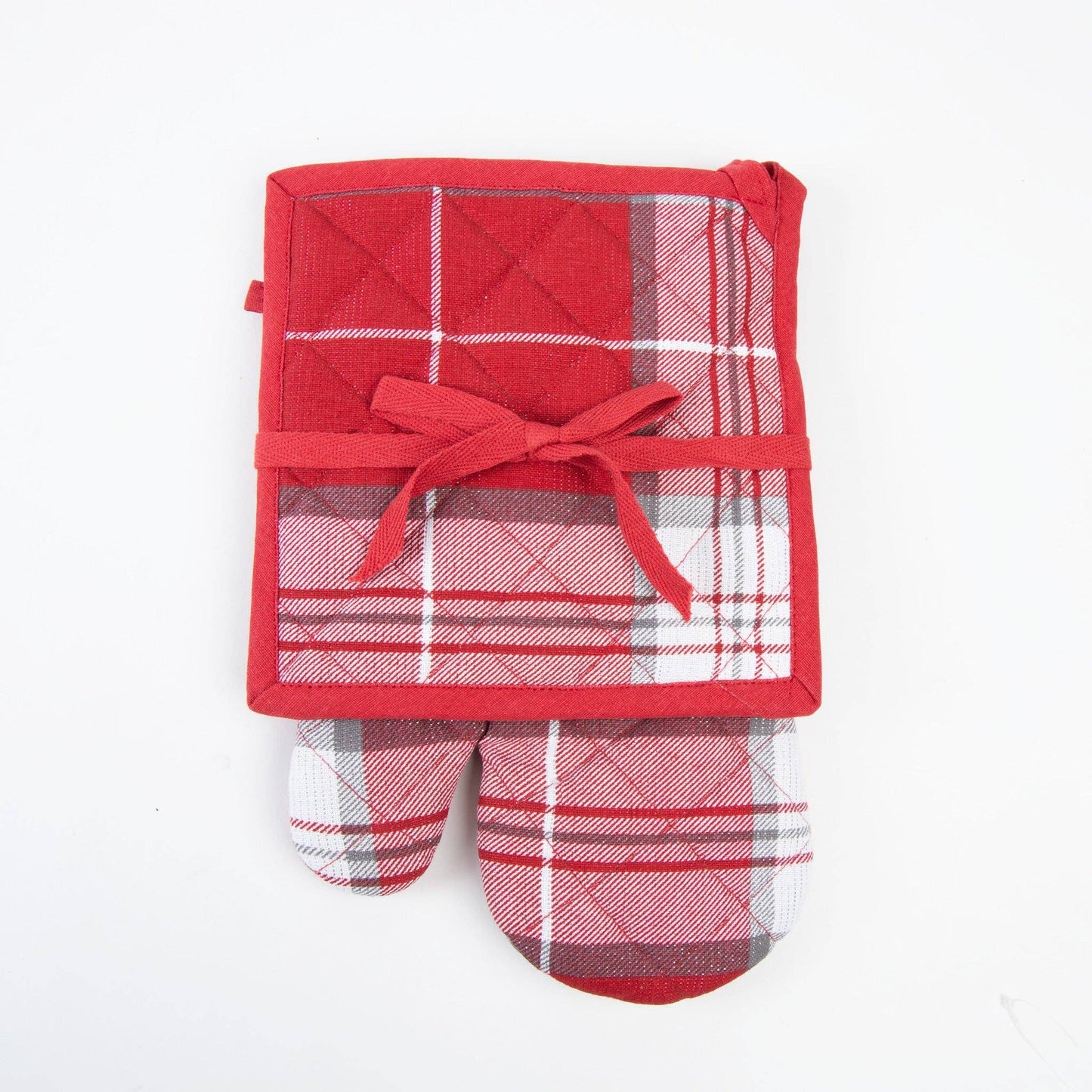 2 Pc Holiday Christmas Plaid Oven Mitt & Pot Holder Set
