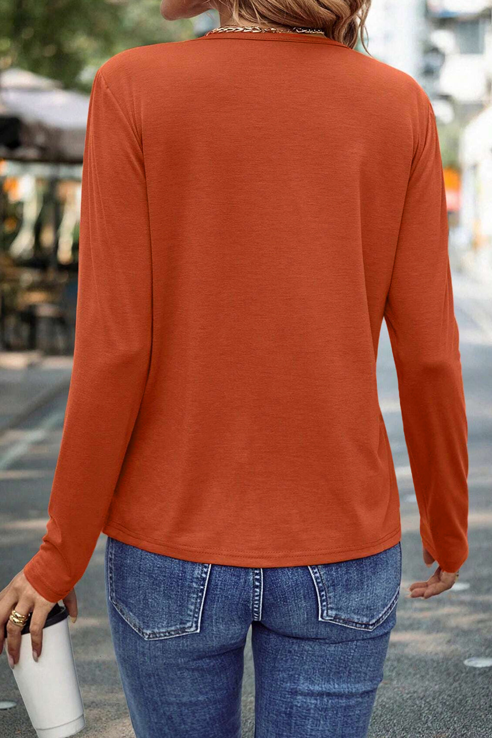 Asymmetric Seam Detail L/S T in Burnt Orange