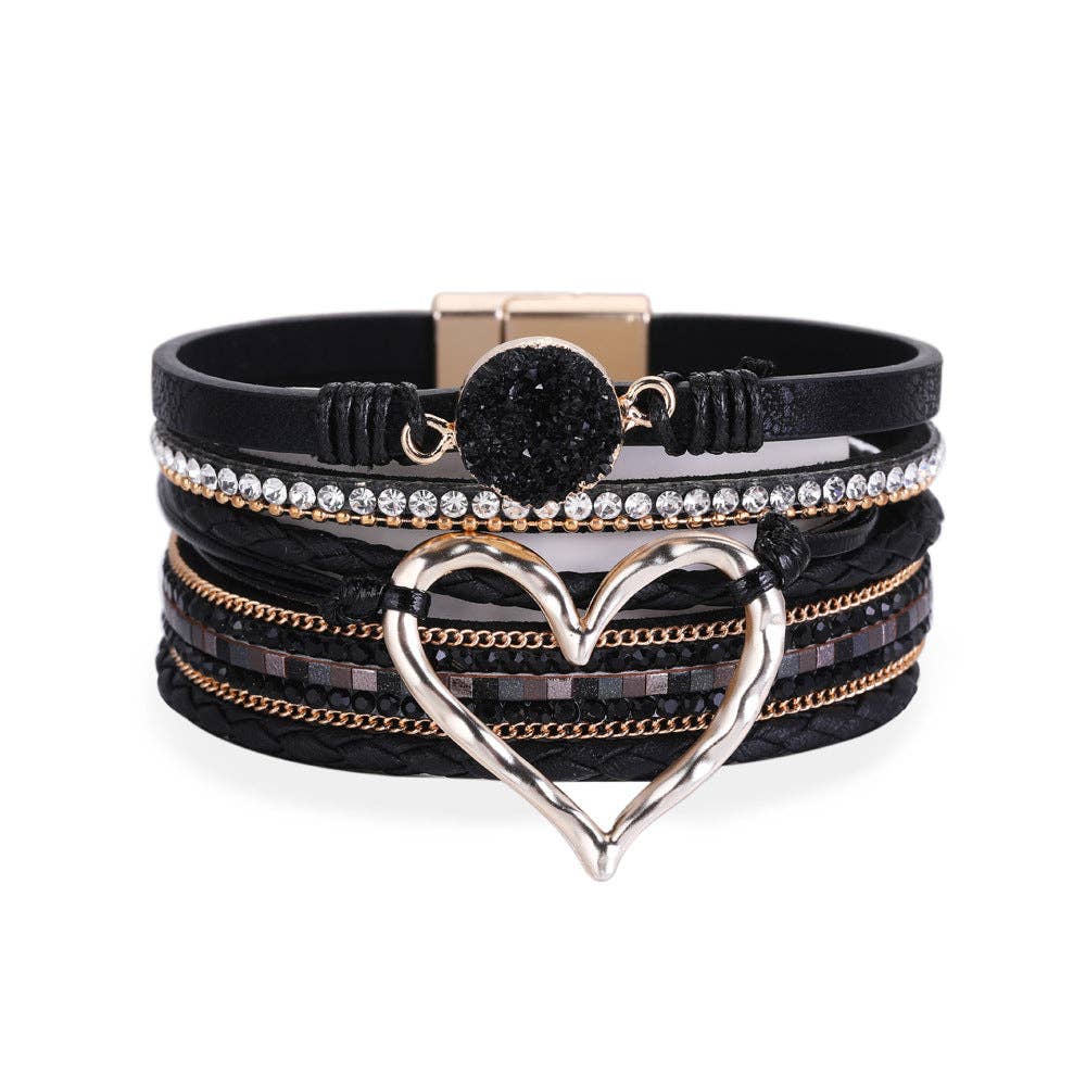 Multi-Layer Heart Charm Bangle Bracelets - BJ/LB: Gold