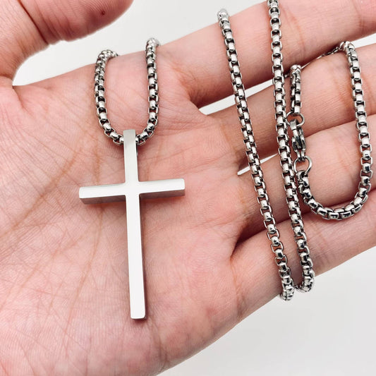 Glossy Cross Stainless Steel Pendant Necklace - MJ/MNP: Steel color