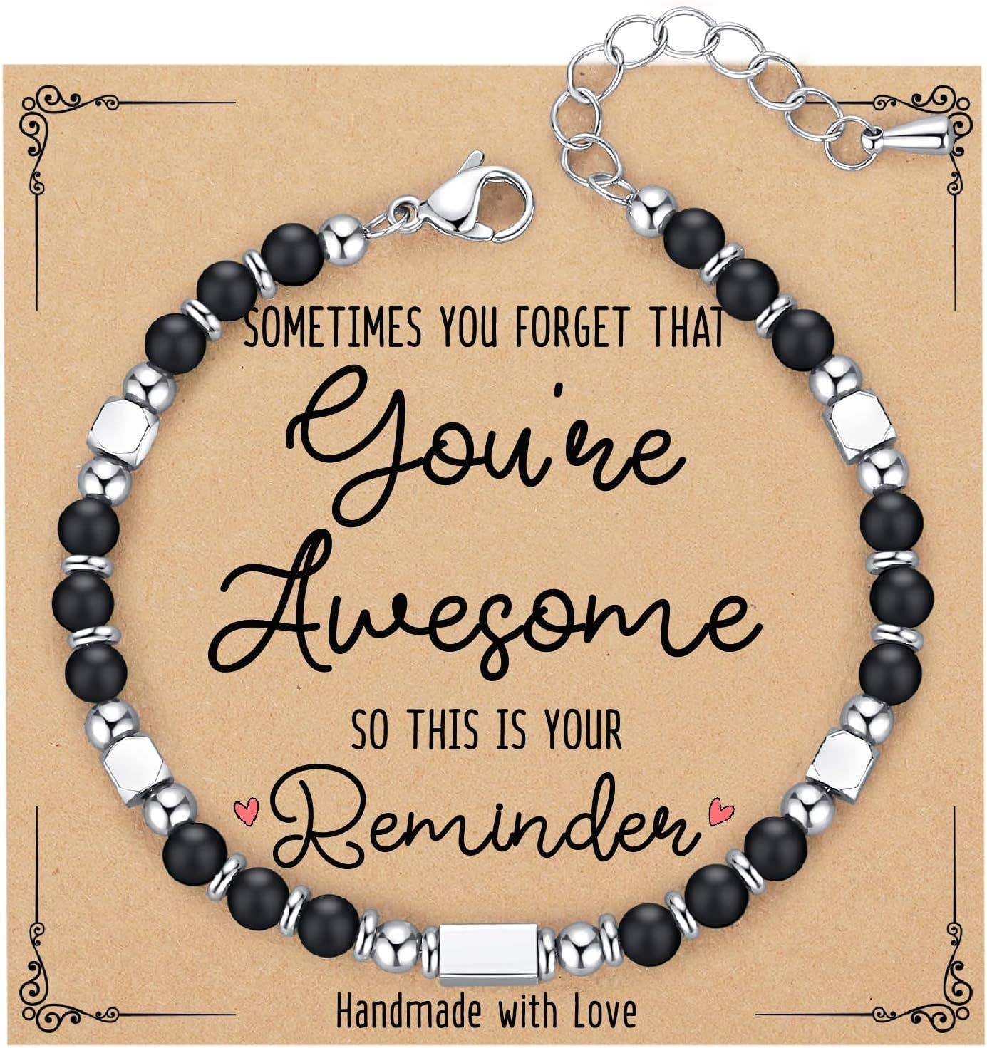 4mm Stone & Stainless Steel Bead Bracelet| Blessing Card -CS: Amazon Stone & Always remember
