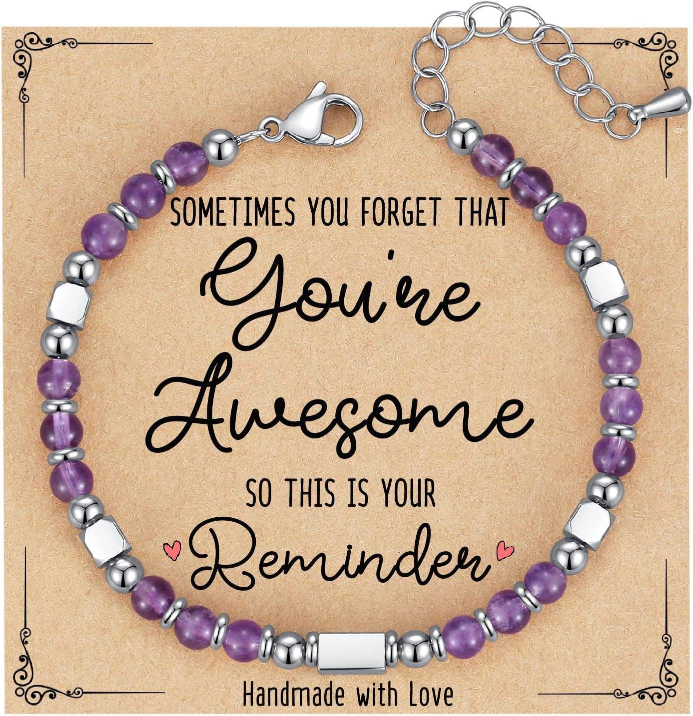 4mm Stone & Stainless Steel Bead Bracelet| Blessing Card -CS: Red Crystal Bracelet & Awesome