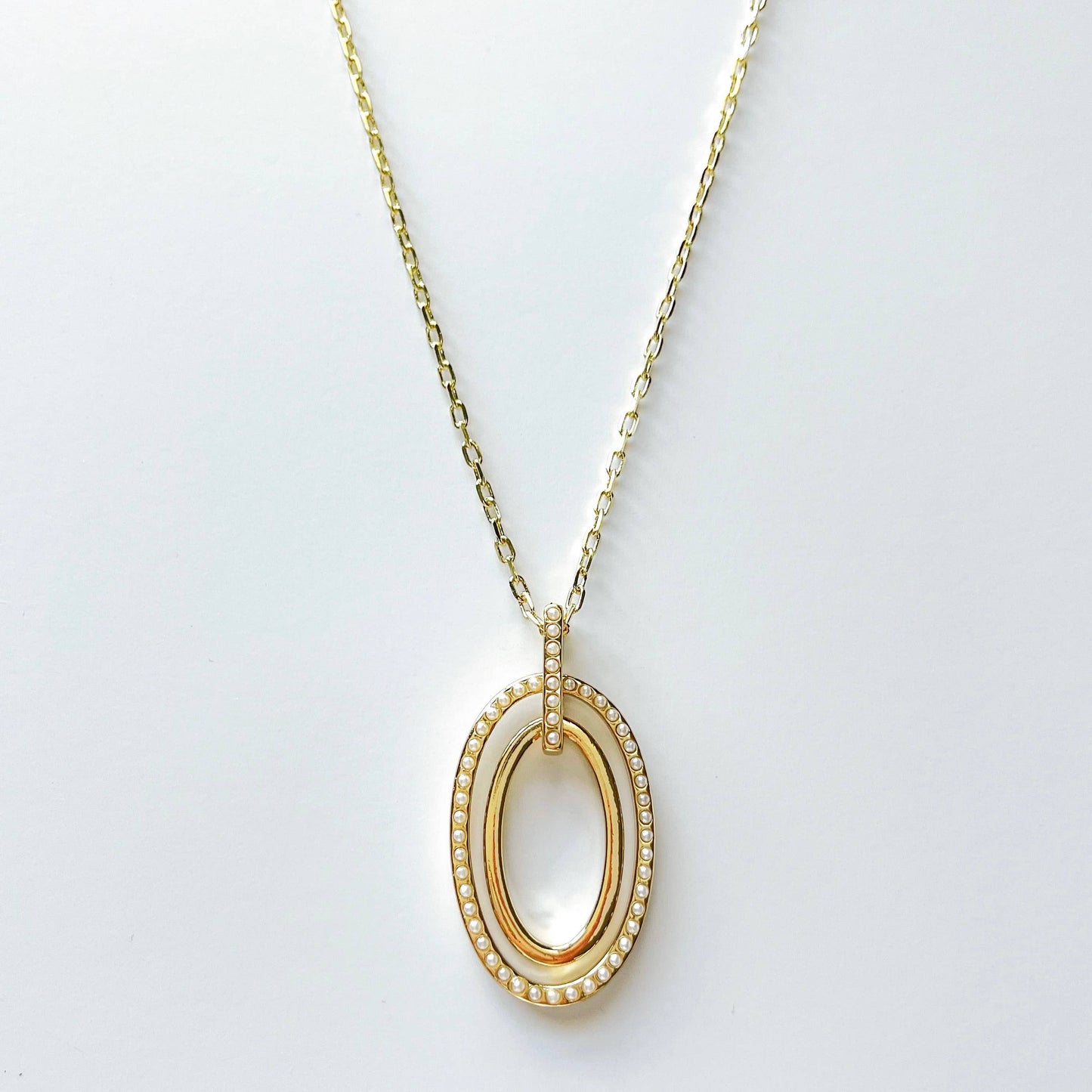 Fashion Double Oval Pendant Mini Faux Pearls Necklace