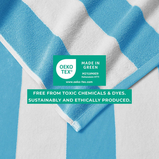 Cotton Velour Cabana Stripe Beach Towel - Novia Collection | Air Blue / Single Oversized- 35" x 70" - #GB10705