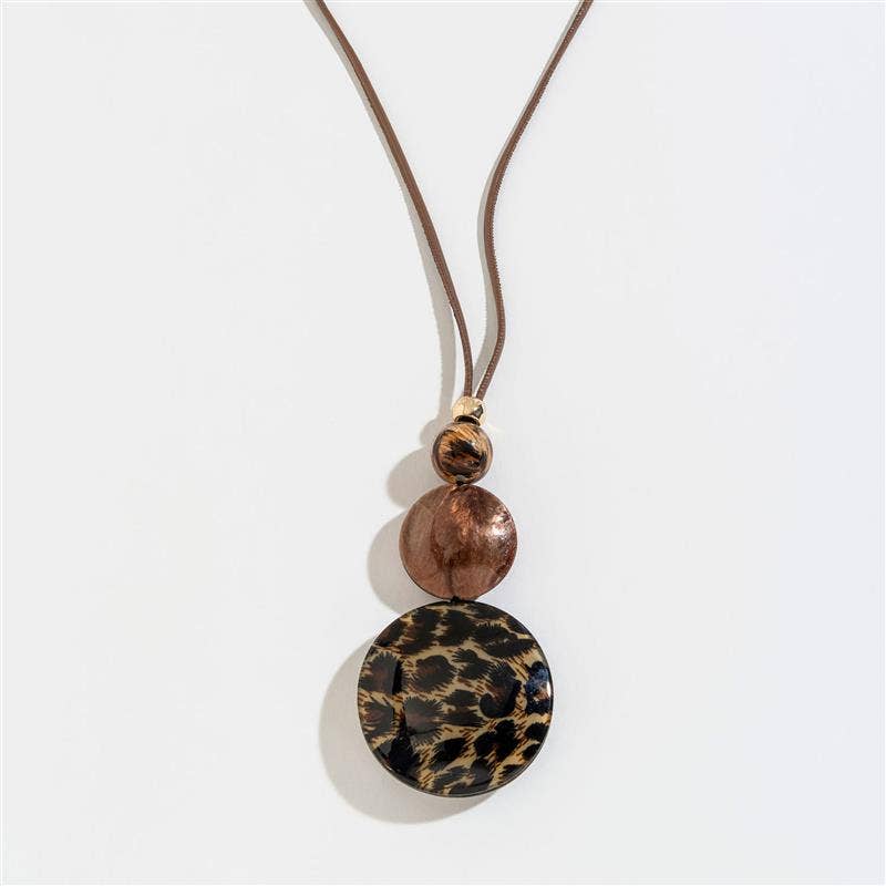 Sale - Cheetah Print Bubble Disc and Corded Y-Neck Necklace