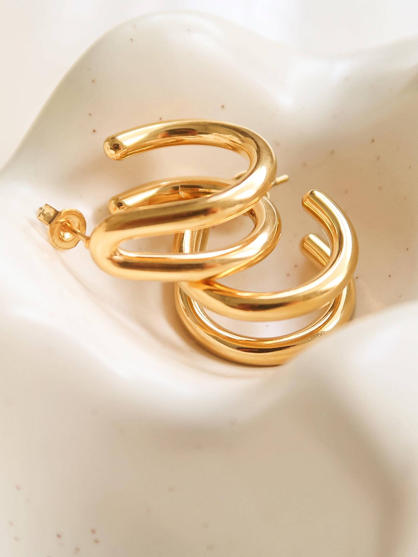 Lucille 18K Gold Non-Tarnish Double C Hoop Earring