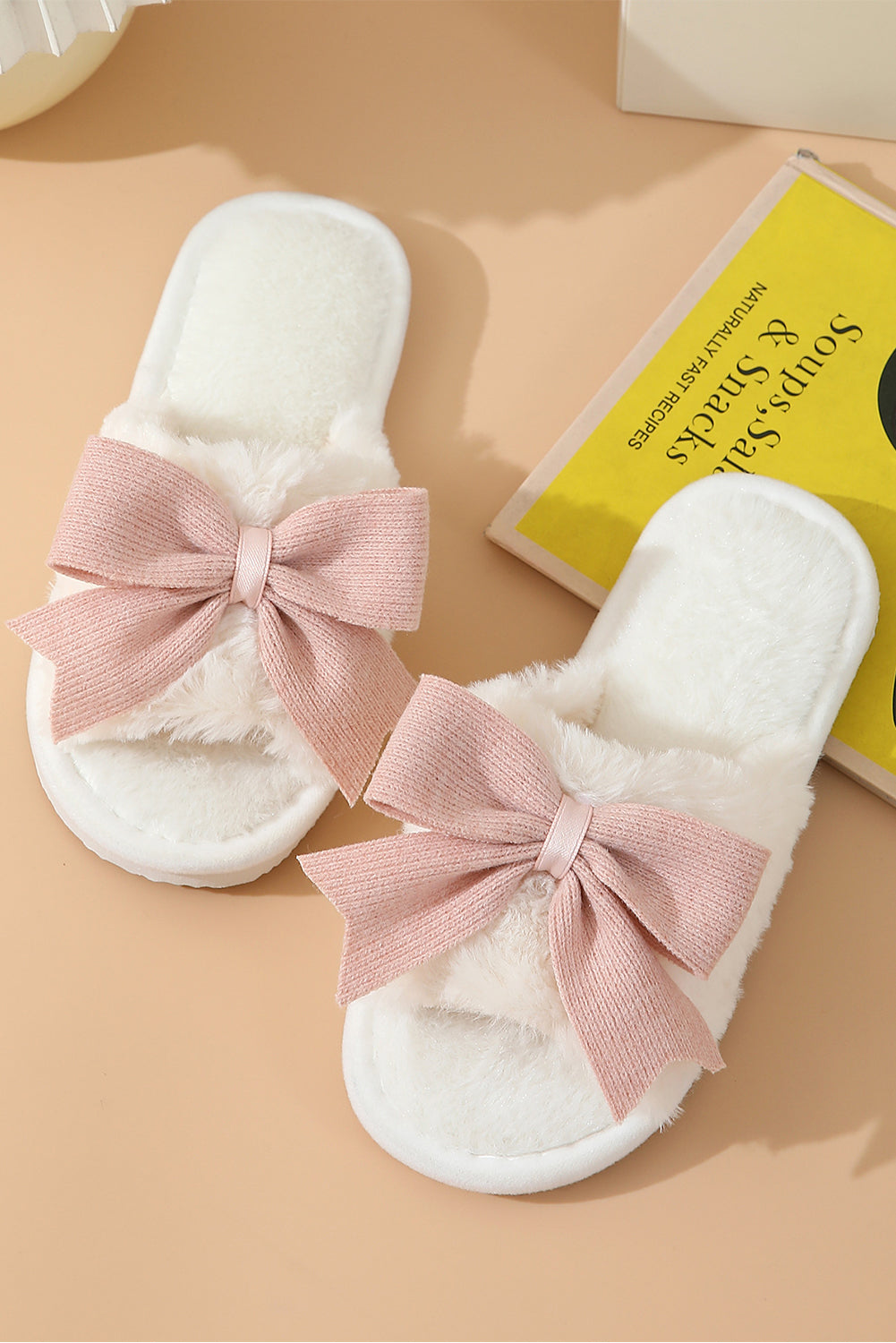 Pink Bow fuzzy Slippers